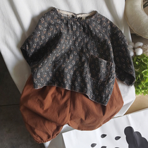 Retro tune ~ 2020 Chunqiu literature and art Han Fan crushed cotton numb hooded sweatshirt Childrens baby loose cover T-shirt