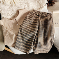Advanced retro 2020 Korean version Childrens cotton linen 90% Radish Pants Stripes Loose loose waist large PP pants