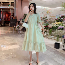 Pregnant womens summer dress foreign cotton silk summer breathable cool cool late pregnancy belly womens summer long skirt
