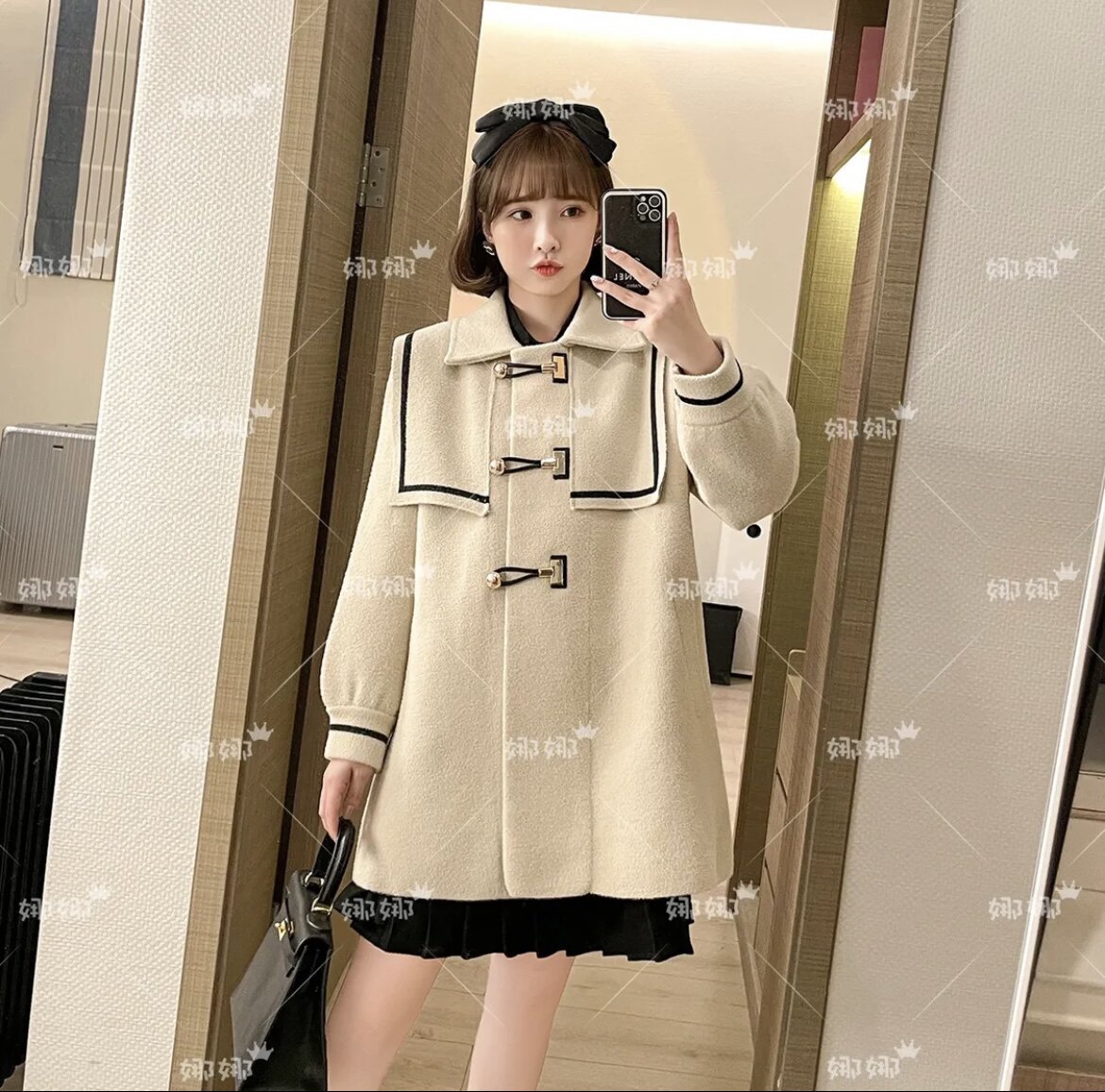 Maternity wear autumn new style Western style net red navy collar mid-length coat fashion Western style button loose coat tide