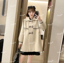 Maternity wear autumn clothes new foreign style net red navy collar mid-length coat fashion foreign style button loose coat tide