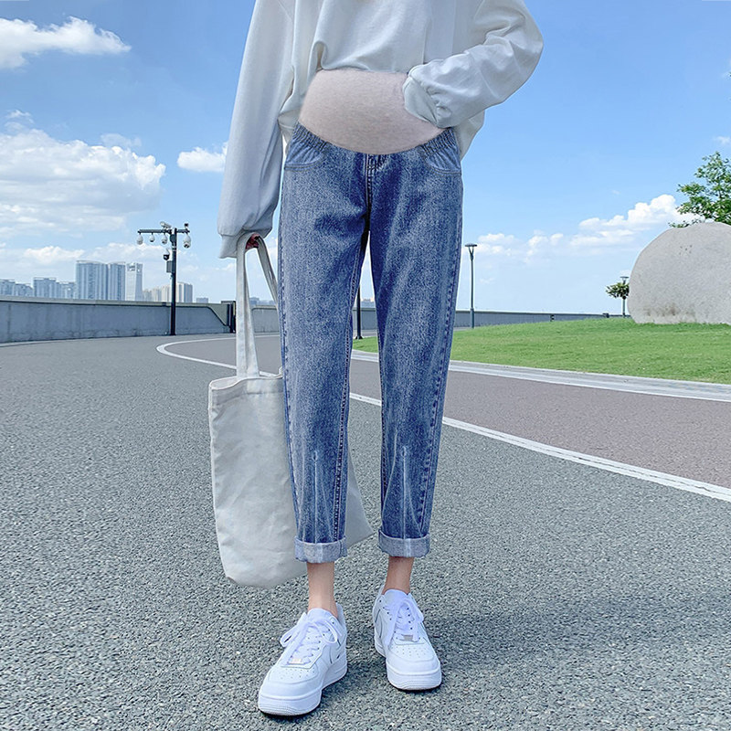 Maternity pants, denim, harem daddy pants, summer wear, casual loose, small, large size, summer women's nine-point pants