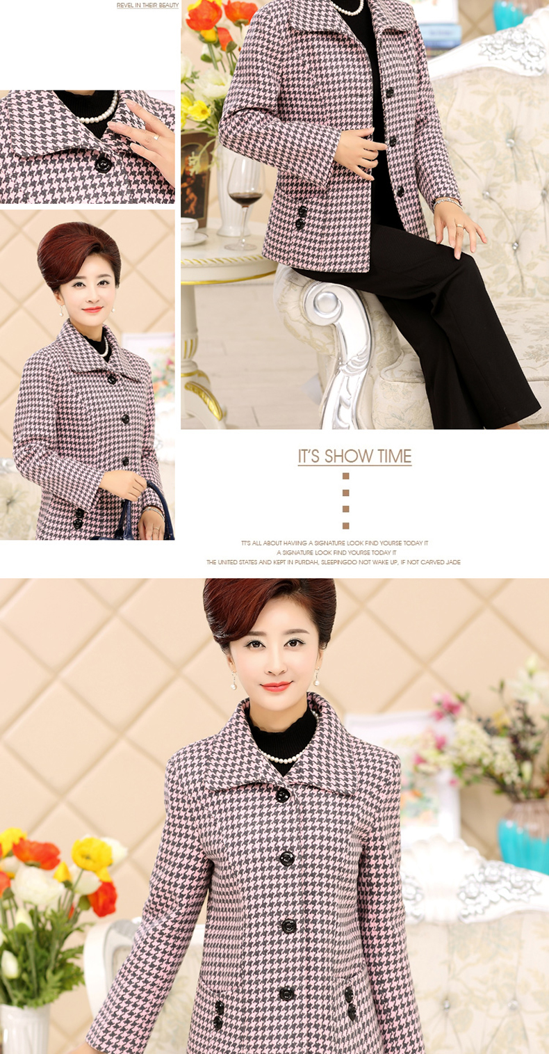 Phụ nữ trung niên của mùa thu áo ngắn trung niên mẹ nạp mùa xuân và mùa thu áo houndstooth dài tay lớn kích thước áo sơ mi áo khoác ngoài cho nữ 