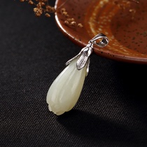 Jade Orchid pendant woman 925 pure silver inlaid with natural and field jade necklace fashion lock bone chain white jade drop hang pendant