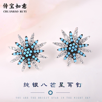 Natural Green Pine Stone Advanced Sensual Nails Women S925 Pure Silver Eight-manga Star Earrings 2022 New Tide-Gas Earrings