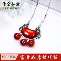 S925 sterling silver wishly lock pendant womens vintage National style silver lock adult tassel necklace birthday holiday gift