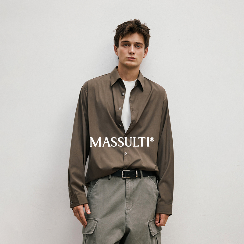 Massulti「M.E」Minimalist Fashion Style, Ultra-Fine Merino Wool Blend, Machine Washable Long-Sleeve Shirt
