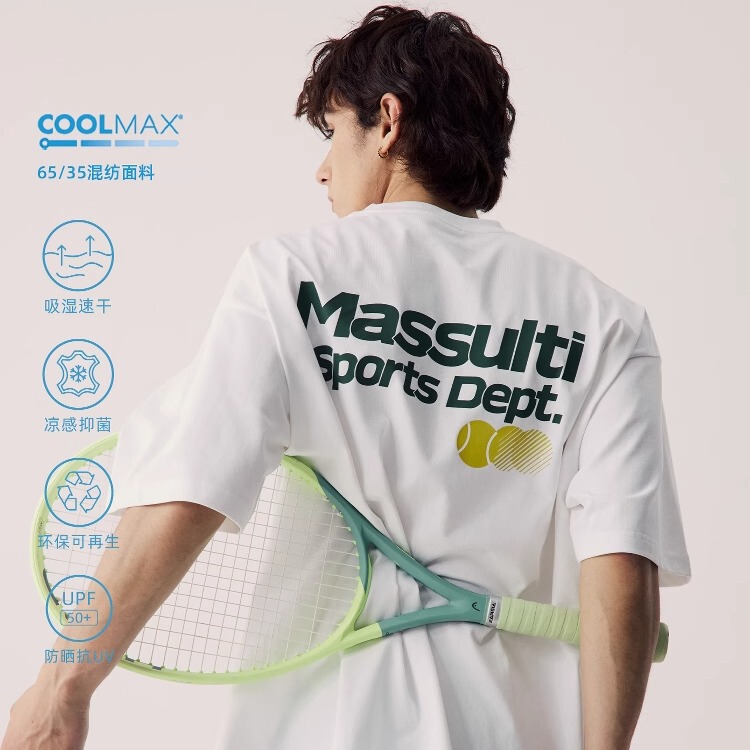 Massulti Sports Series Coolmax Cool and Quick-Drying Sweat-Wicking Tennis-Themed Printed Tee Short-Sleeved T-Shirt Massulti Sports Series Coolmax Cool and Quick-Drying Sweat-Wicking Tennis-Themed Printed Tee Short-Sleeved T-Shirt