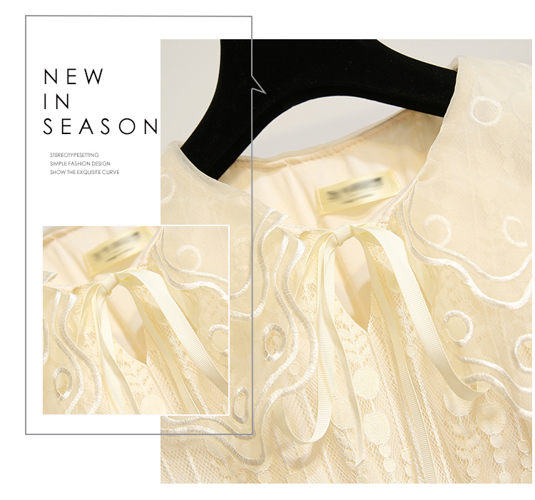 VK旗艦店 韓系刺繡花朵網紗高腰長裙短袖洋裝