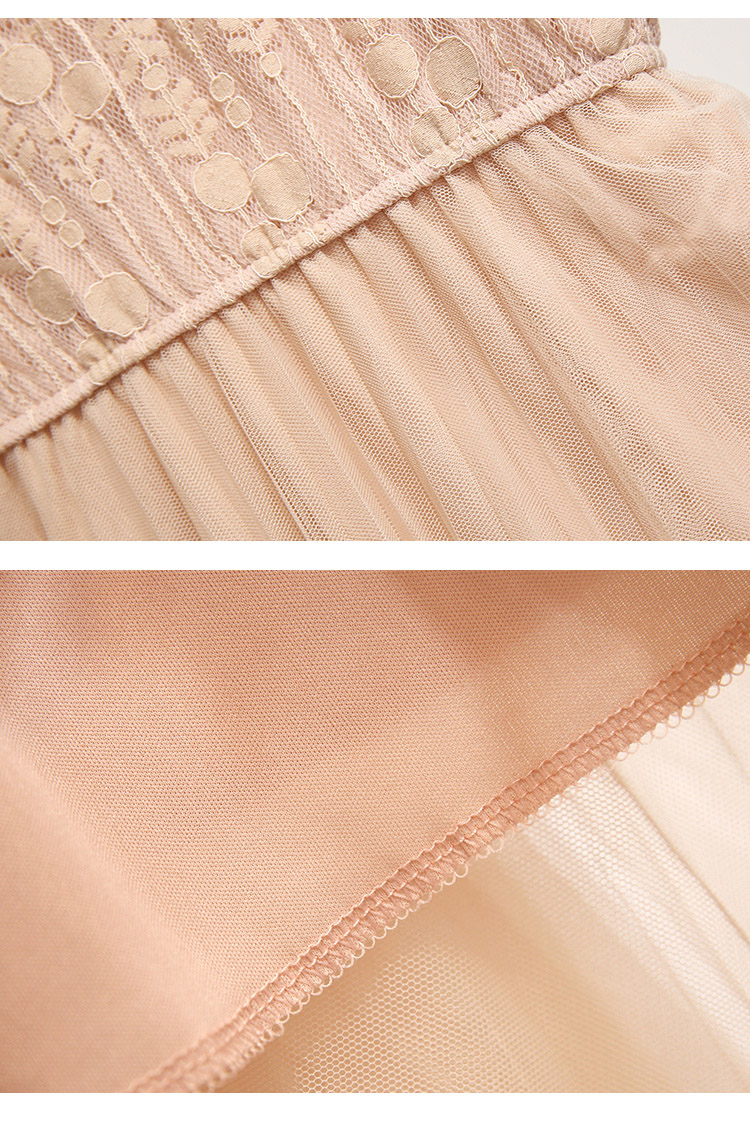 VK旗艦店 韓系刺繡花朵網紗高腰長裙短袖洋裝