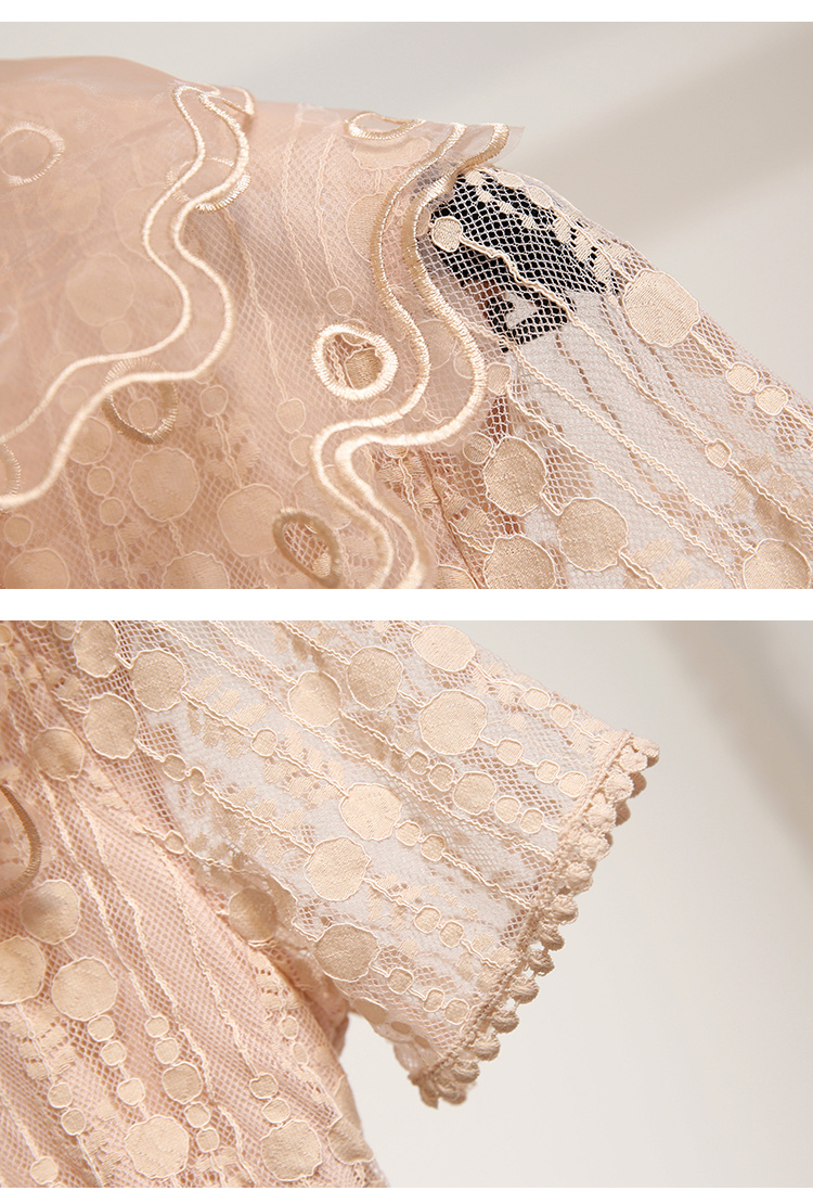 VK旗艦店 韓系刺繡花朵網紗高腰長裙短袖洋裝