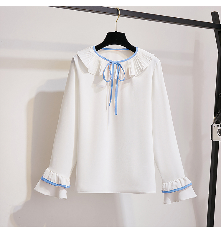 VK旗艦店 韓國風拼色雪紡衫排扣刺繡套裝長袖裙裝