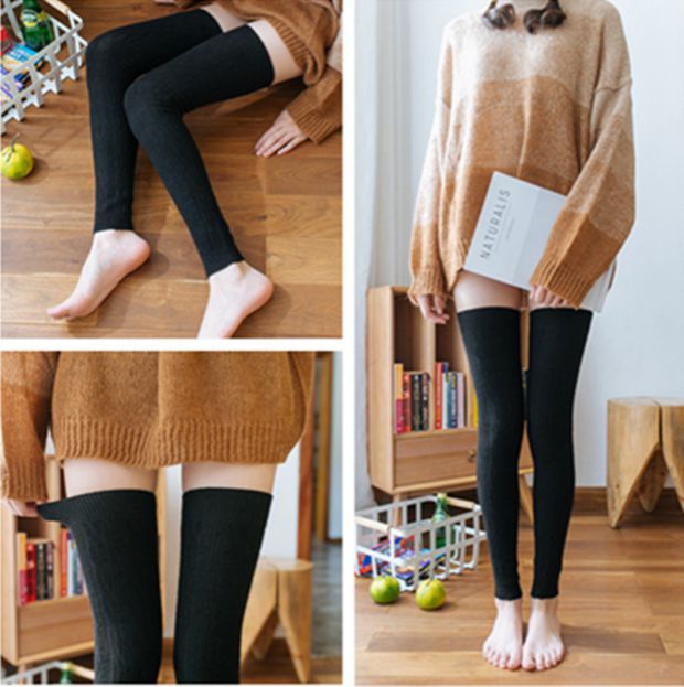 Quần dài ống qua đầu gối nữ mùa thu và mùa đông cộng với nhung dày phần quần legging ấm vớ Hàn Quốc phong cách phiên bản gió kéo dài quần tất nữ