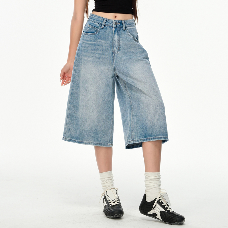Mattuclb Denim Wide-Leg Cropped Pants for Women, Summer Loose Thin Style, Slimming, Versatile, Casual, Drapey Mid-Length Pants, Trendy Mattuclb Denim Wide-Leg Cropped Pants for Women, Summer Loose Thin Style, Slimming, Versatile, Casual, Drapey Mid-Length Pants, Trendy