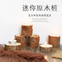 Retro stump candlestick in solid wood stump stump decorated background accessories photographic fittings