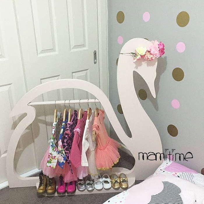 ins net red child floor hanger swan solid wood hanging clothes hanger wood simple cloister holder bedroom containing layer rack