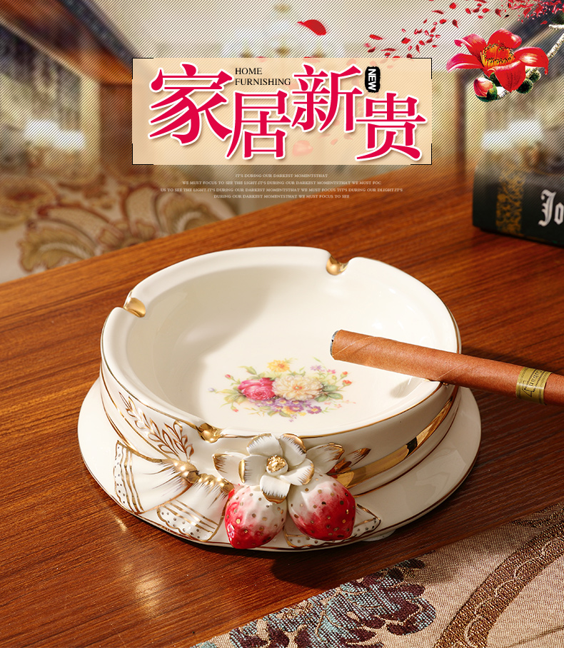 Ceramic ashtray European - style key-2 luxury high - grade red strawberry creative move smoke plate sitting room tea table ashtray decorative furnishing articles