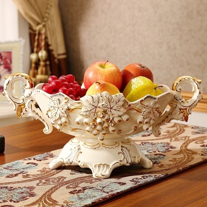 Inlaid drilling European style Decorative Fruit Tray Living Room Lavish Creativity Home Upscale Ceramic Fruit Tray Tea Table Handicraft Swing Accessories