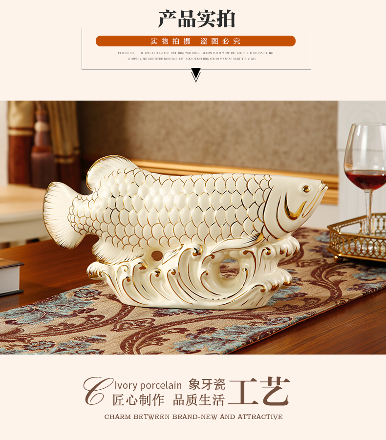 Lucky gold dragon fish and furnishing articles sitting room adornment wine porch TV ark, European - style home decoration ceramics handicraft