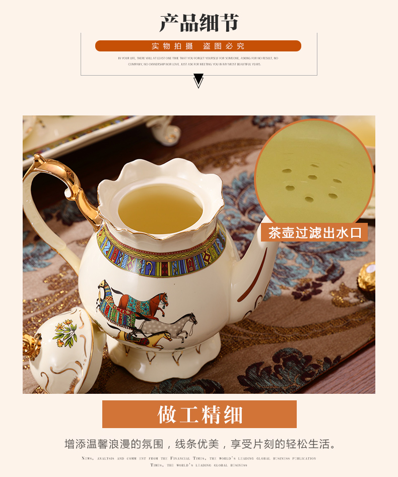 European style afternoon tea set suit small key-2 luxury home with tray was red cup teapot ceramic English coffee cup set