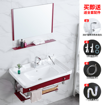 Toilet wall type washbasin simple wash basin household one ceramic basin mirror combination bathroom wash table