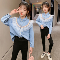Girls jean shirt 2022 new autumn shirt Yang Yang Yang Yang Yang Yuan Yu long sleeve coat