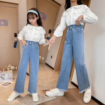 Girl jeans spring - festival 2022 new pants in big childrens pants spring - wide spring broad - legged childrens pants