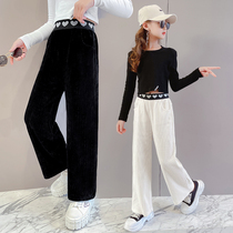 Girls Pants 2022 New Spring and Autumn wear gas trendy middle and large children girls lamp corduff broad leg trousers