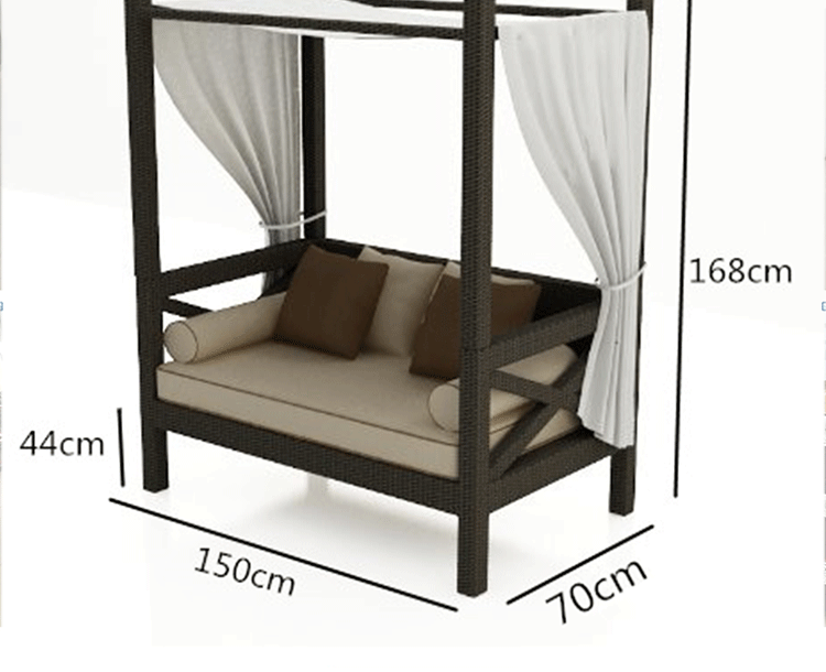 Giải trí giường wicker ghế sofa biệt thự vườn mây sofa vườn ngoài trời mây giường với mái hiên bãi biển ghế nội thất ngoài trời