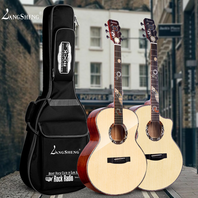 Lang Sing New Product 41 Inch Veneer Ballad Guitar Finger bomb electric box incoming class Students for male and female guitar