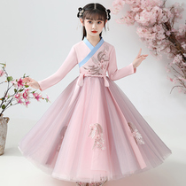 Super fairy childrens Hanfu spring and autumn models spring dresses in childrens dresses 9 Chinese style 10 years old 12 foreign style 7 spring 6 spring and summer 8