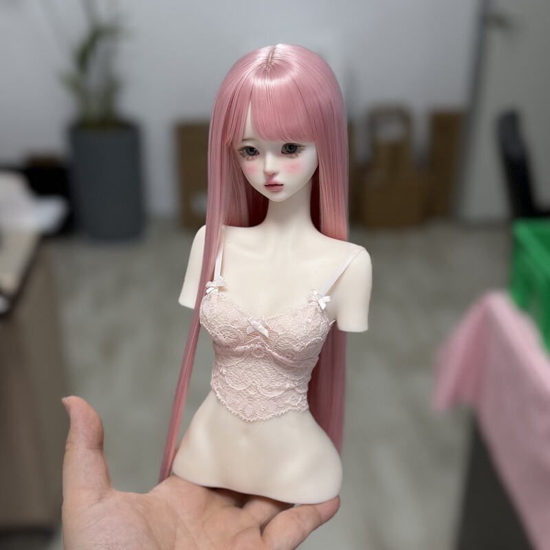 Peach Island Bjd Wig with Long Straight Bangs, Semi-Finished