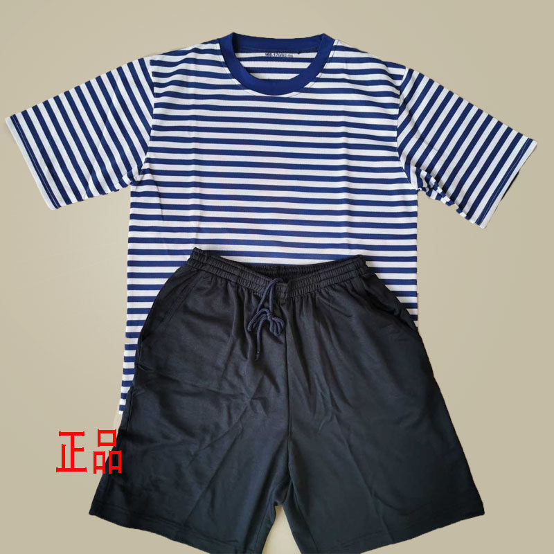 Blue White Striped Fitness Training Clothing Speed Dry Breathable Sea Soul Round Neck Sweatshirt Short Sleeve Pants