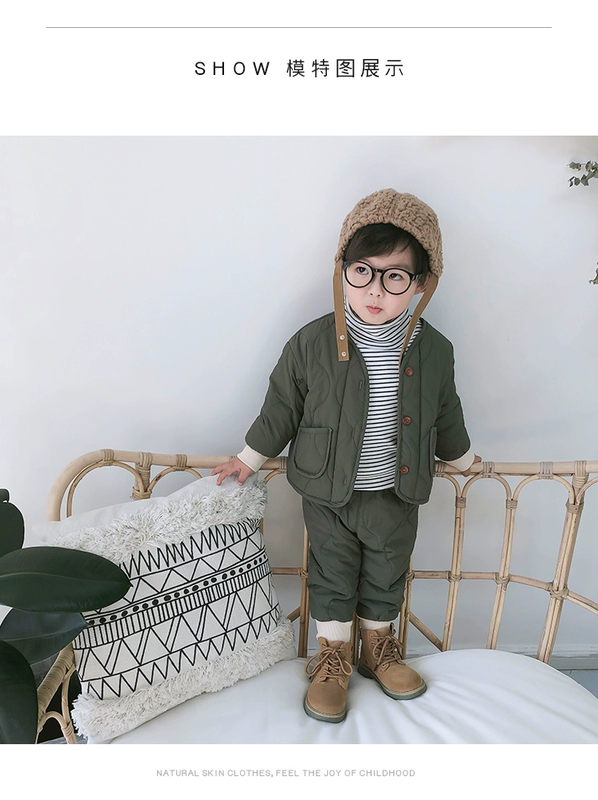 Áo khoác cotton cho bé 1 bộ quần áo mùa đông cho bé gái 2 nam trẻ em đại dương 3 Phiên bản Hàn Quốc của quần áo thủy triều Trẻ em 4 tuổi mùa đông áo khoác giản dị đồ bơi trẻ em