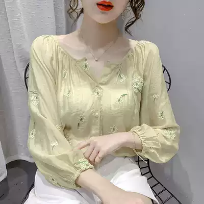 Hong Kong Tide 2021 Bubble Sleeve Chiffon Shirt Women Slimming Cardigan New French Lantern Sleeve Floral Top