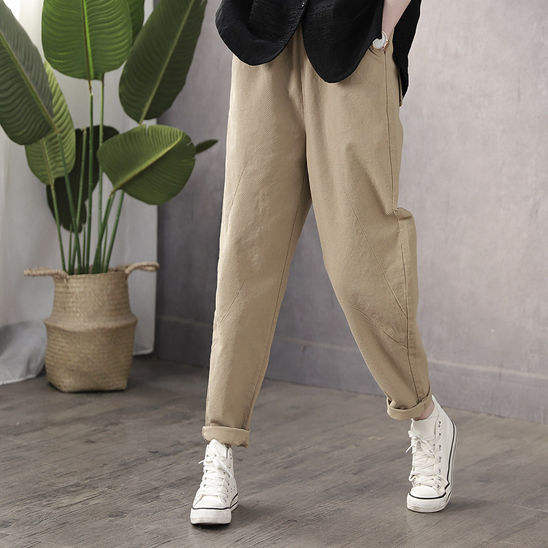 Han Suoyi retro literature and art 2020 spring and autumn new harem pants loose casual pants women's high waist rob trousers