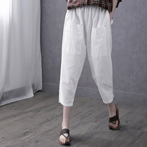 Han Suoyi retro art summer thin linen pants children cotton linen casual pants women's pants loose size cropped pants
