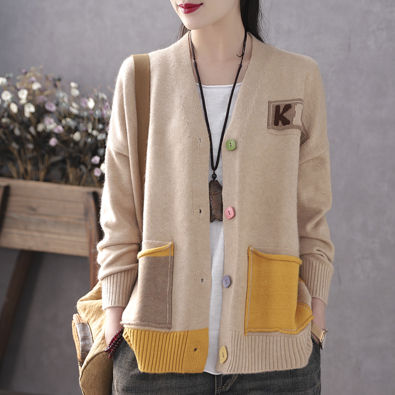 Han Sawyer Vintage mùa xuân văn học cardigan áo khoác lỏng lẻo gấu màu áo len gió lười biếng phụ nữ áo len của