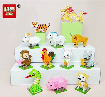 Jike Building Blocks Chinese Zodiac Educational 3D Cartoon Animal Building Blocks Children's Day Gift