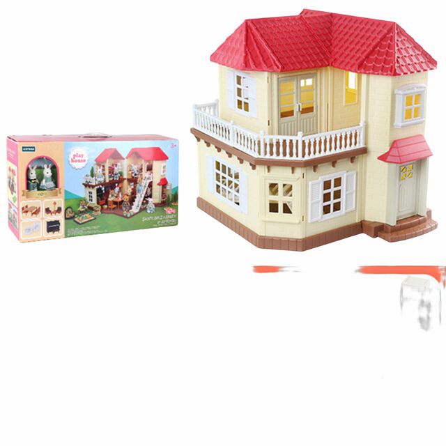 Children's Pretend Play Villa Set, Forest House, Rabbit and Bear Animal Family, Girls' Assembly Model Toy