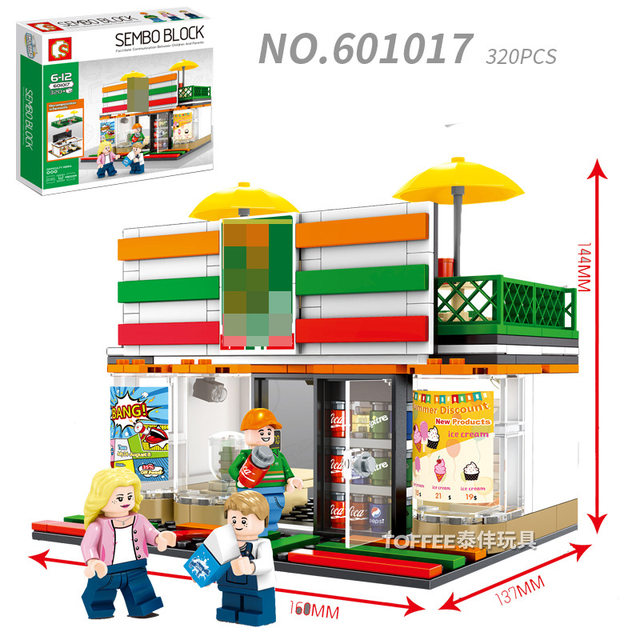 Senbao 601017-24 Small Particle City Convenience Store Ramen Burger Shop Street View Building Assembly Model Building Blocks