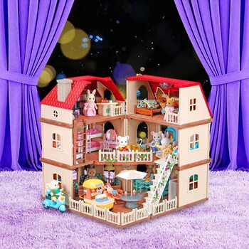 Children's Play House Villa Set Toy Forest Animal Family Figurines Girl's Play House Toy Model