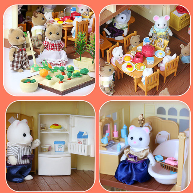 Children's Pretend Play Villa Set, Forest House, Rabbit and Bear Animal Family, Girls' Assembly Model Toy
