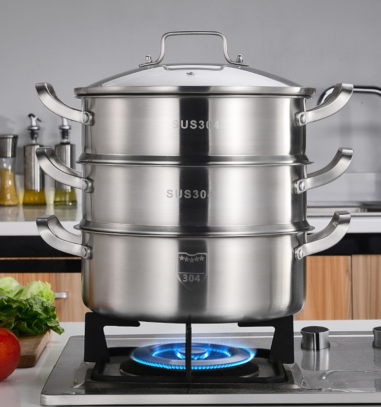 Germany 304 stainless steel steamer three-layer thickened steamer Home 3 layer 2 layer multi-layer steamer import steamer 40cm