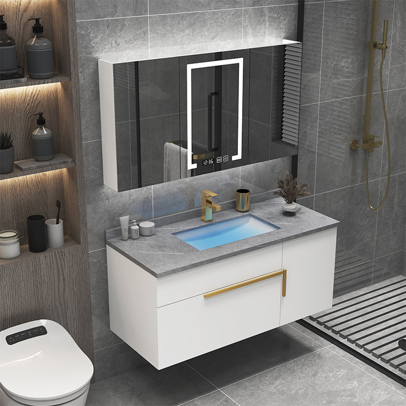 Modern minimalist light and luxurious rock board integrated bath cabinet combination intelligent hand wash wash face pool make-up room washout terrace basin