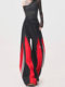 KEN STUDIO red spliced ​​sports pants for women retro mid-century vintage wide-leg floor-length pants