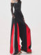 KEN STUDIO red spliced ​​sports pants for women retro mid-century vintage wide-leg floor-length pants