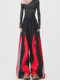 KEN STUDIO red spliced ​​sports pants for women retro mid-century vintage wide-leg floor-length pants