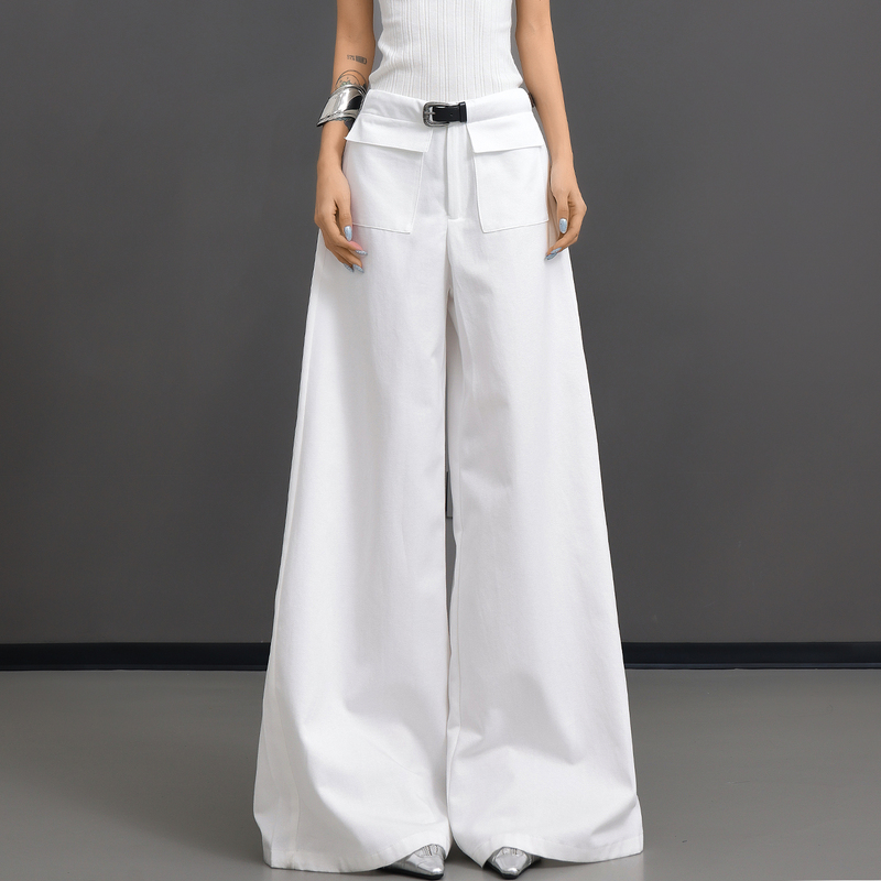 Kenabstudio Summer New White Double Pocket Wide-Leg Casual Pants for Women, Loose and Slimming Floor-Length Pants Kenabstudio Summer New White Double Pocket Wide-Leg Casual Pants for Women, Loose and Slimming Floor-Length Pants