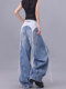 Ken Studio Tall Lace Trim Layered Ripped Scimitar Jeans Women's Wide-Leg Floor-Length Pants